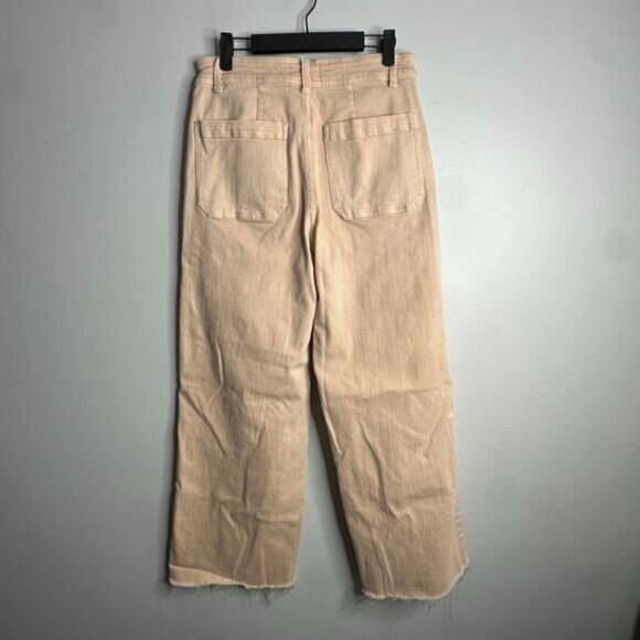 Oat New York High‎ Waist Wide Leg Raw Hem Pants tan/pale pink 8/29 - Picture 6 of 8
